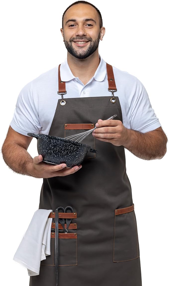 Unisex Western Bib Apron with Leather Straps One Size