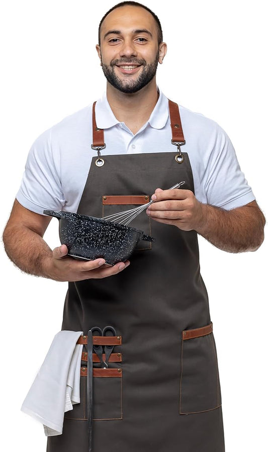 Unisex Western Bib Apron with Leather Straps One Size