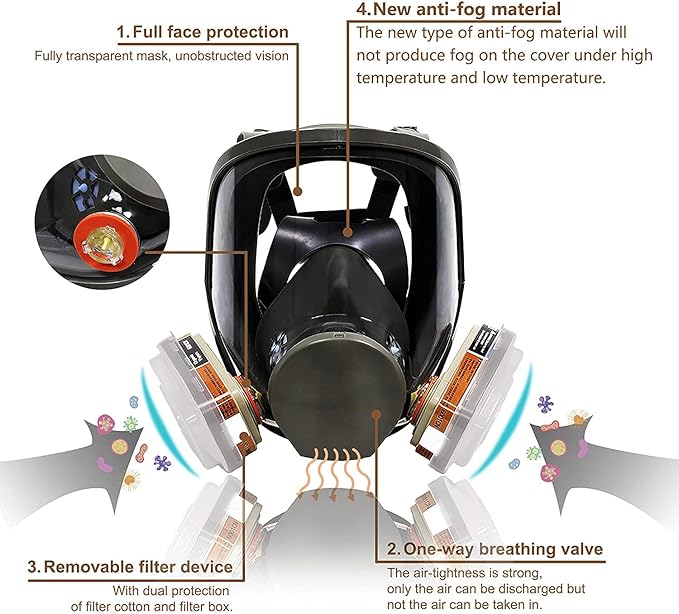 Full Face Respirator Mask, 6800 Reusable Respirator Mask with Filters 6001, Anti-fog, Ideal for Paint, Spray, Dust