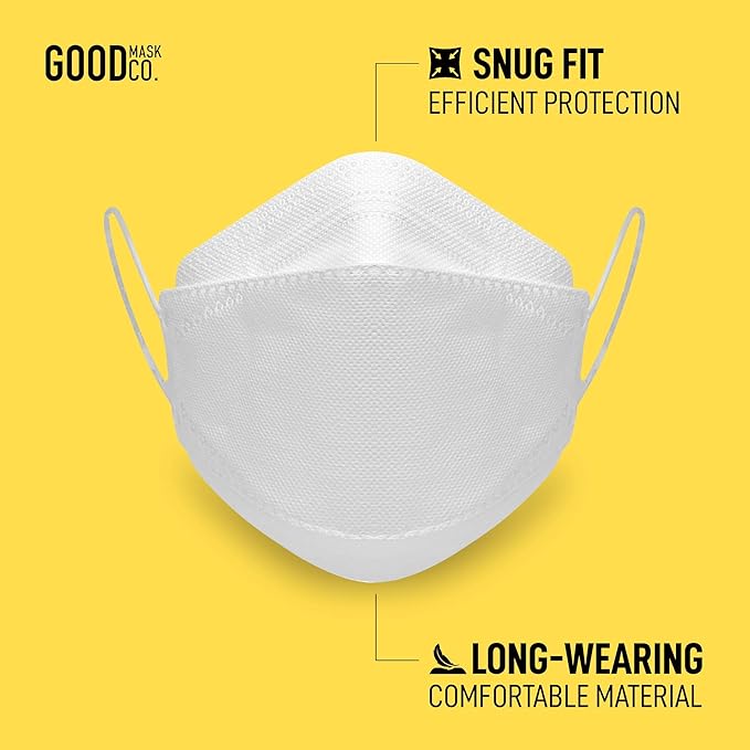 Good Mask Co. Good Comfort KN95, Disposable KN95, Folding, Comfortable, Bulk Face Masks (25 Pack of Masks, White)