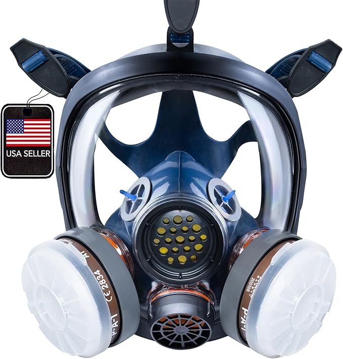 Parcil Distribution Full Face Respirator Mask with Filters – Durable Full Face Respirator Gas Mask, Bayonet Filter Compatible