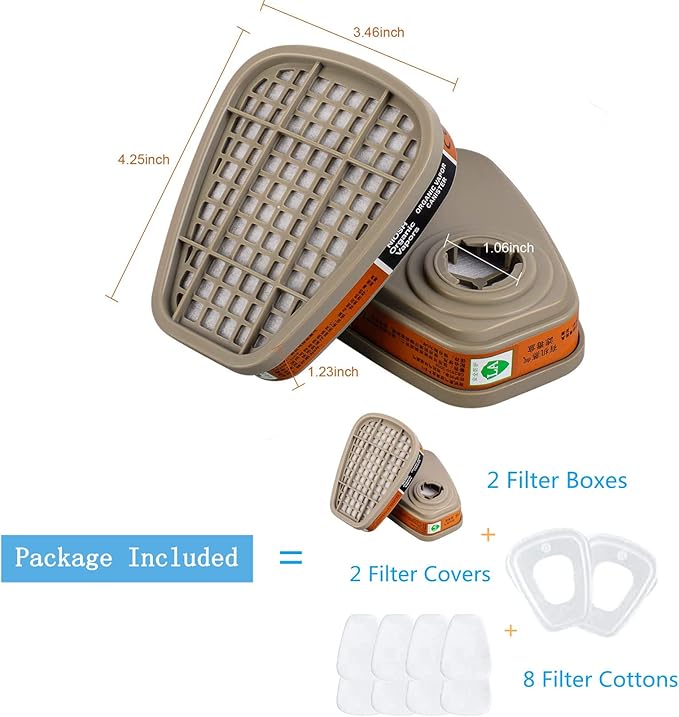 6001 Filter Cartridges for Respirator - ANUNU Organic Vapor Dust Cartridges Replacement Filter for 6200, 6800, 7502, FF402 Respirator
