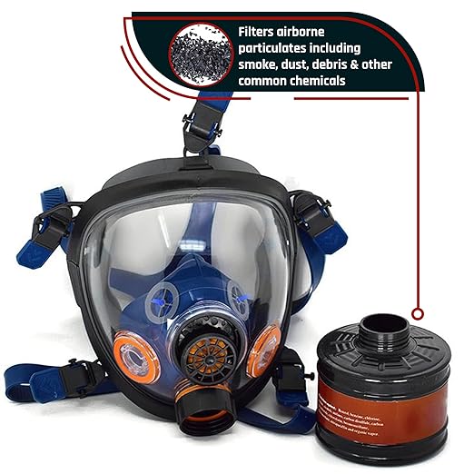 ST-100X Arctic Blue Mirrored Survival & Tactical Full Face Respirator with P-D-1 Single 40mm Carbon Activated Charcoal Filter Canister