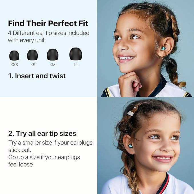 Kids Ear Protection Kids Ear Plugs (6-12yrs) - Reusable Everyday Noise Relief for Child Adult with Small Ear Canal, for Focus, Anxiety, Stress, School, Home, Playtime –26 dB Noise Reduction Earplugs