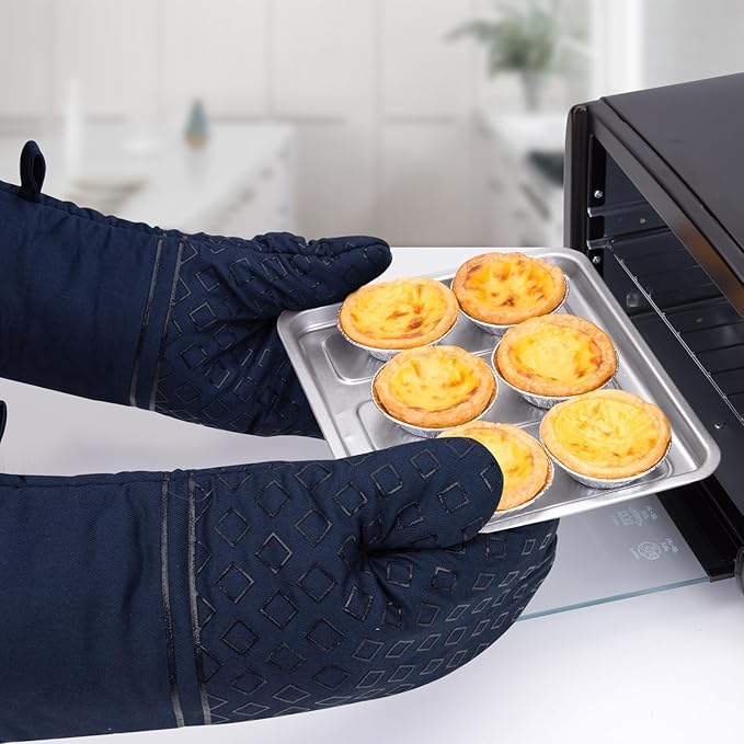 Set of 4 Oven Mitts and Pot Holders, 482 F Heat Resistant Hot Plate Moving Non-Slip Gloves for BBQ, Grill, Baking, Cooking, Oven, Microwave (Deep Blue)