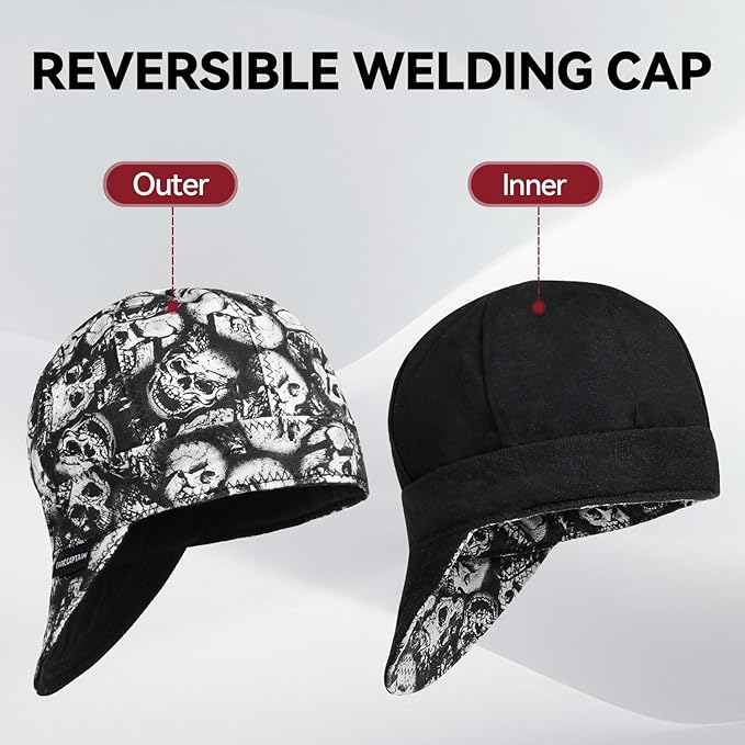 ARCCAPTAIN Reversible Welding Cap, 8 Panel Protective Cap, 10 oz Fireproof Cotton Comforts for Safety and Protection While Welding to Men Women, 7 5/8