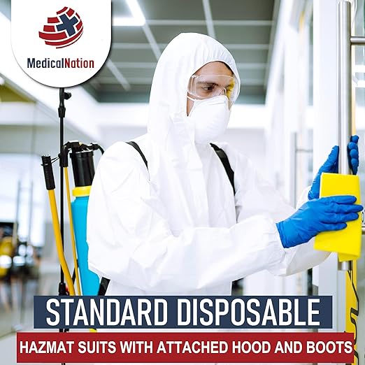 Hazmat Suits Disposable | 25 Pack | Protective Coveralls with Attached Hood and Boots | Heavy Duty Full Body Painters Suit for Adults - Breathable & Water Resistant | 5X-Large