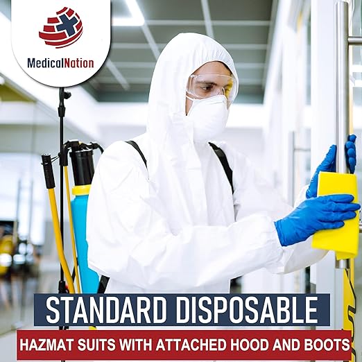 Hazmat Suits Disposable | 25 Pack, 2X-Large | Protective Coveralls with Attached Hood and Boots | Heavy Duty Full Body Painters Suit for Adults - Breathable & Water Resistant | 2XL