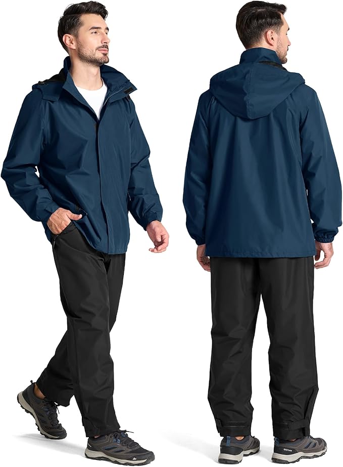 SWISSWELL Mens Women Rain Suit Rain Jacket and Pants Waterproof Lightweight Windbreaker with Detachable Hood for Golf Fishing