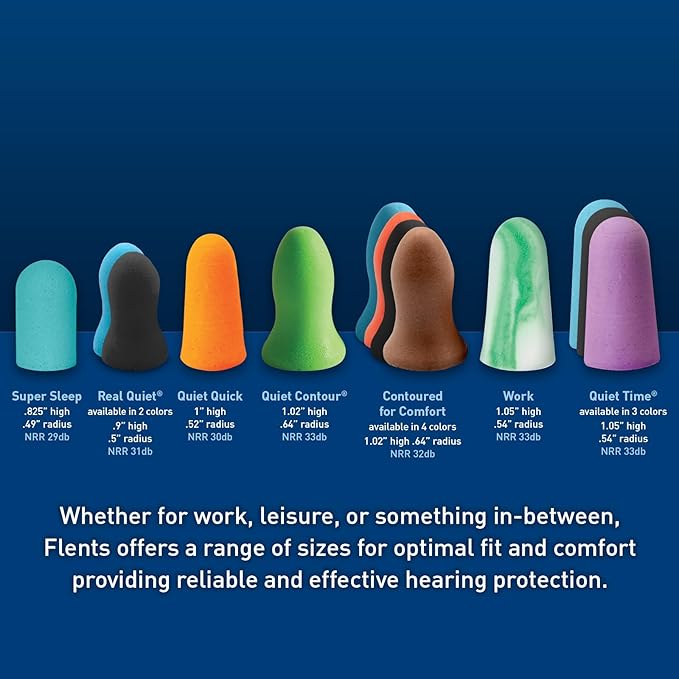 Flents Protechs Contoured for Comfort Foam Ear Plugs, Soft & Comfortable Hearing Protection for Work, Construction, Heavy Machinery, Studying, Travel & Sleep, NRR 32, Easy to Use, Blue, 10 Pairs
