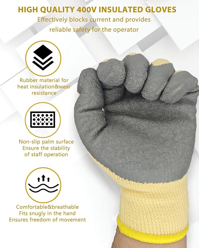 Electrician Gloves 400V Insulated Work Gloves High Voltage Insulated Rubber Non-Slip Electrical Gloves