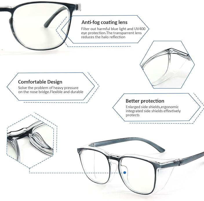 Outray 2 Pairs Anti Fog Safety Goggles Protective Glasses Blue Light Blocking Eyeglasses for Men Women