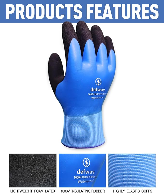 defway Insulated Work Gloves 1000V High Voltage Resistant Electrician Gloves Waterproof Work Gloves Rubber Non Slip Design