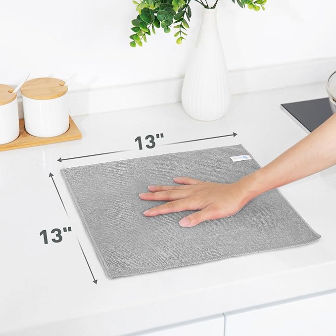 Gray Microfiber Cleaning Cloth 13"x13", Ultra Soft Absorbent Microfiber Cleaning Rags for Housekeeping Cleaning Supplies, Lint Free Reusable Cleaning Cloths for House Washable, Pack of 12
