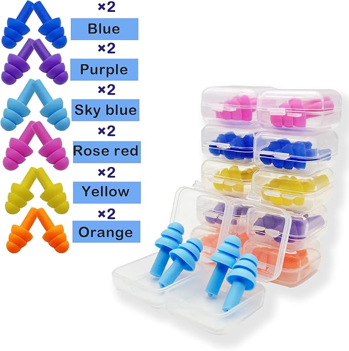 Silicone Ear Plugs for Sleeping,12 Pairs Reusable Earplugs Noise Reduction Ear Plugs Soft Waterproof Earplugs Hearing Protection for Concert,Swimming,Study,Loud Noise,Snoring