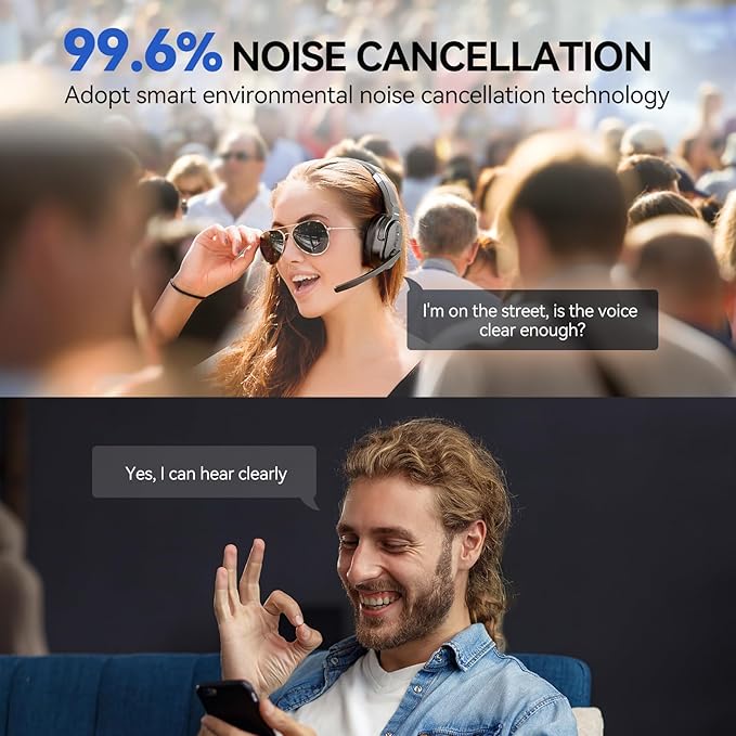 TECKNET Bluetooth Trucker Headset, Single Ear Wireless Headset with Mic for Work Noise Cancelling, 70Hrs Trucker Bluetooth Headphones for PC, Drivers, Office, Call Center Work