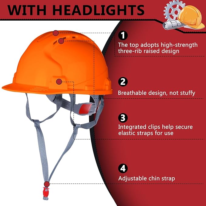 Leumoi 8 Pieces 4 Pt. Suspension Hard Hat Bulk Safety Helmets Adjustable Ratchet Hard Hats with Vents and Cotton Brow Pad ABS Construction Hardhats for Men Work Head Protection Supplies