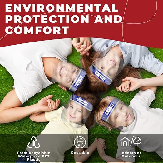 Face Shield | Case of 48 | Clear Plastic Face Shields for Women, Men & Kids, Anti-Fog, Lightweight Reusable Face Shield Mask, Safety Visor Cover with Comfortable Sponge & Elastic Band
