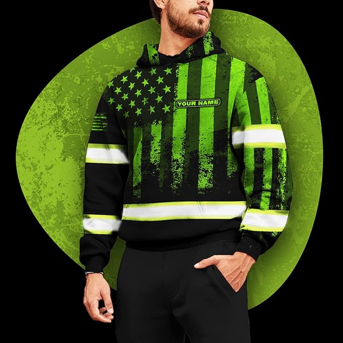 Maddly High Visibility US Flag Collection Safety Workwear Custom Name for Workers, Runners, Truckers, Patriotic