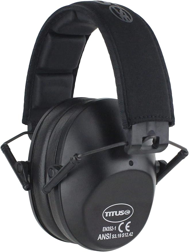 TITUS 2-Series Premium Low Profile Earmuffs, ANSI Rated, High NRR Noise Reduction, Durable Sport Band, Hearing Protection PPE