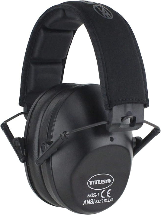 TITUS 2-Series Premium Low Profile Earmuffs, ANSI Rated, High NRR Noise Reduction, Durable Sport Band, Hearing Protection PPE