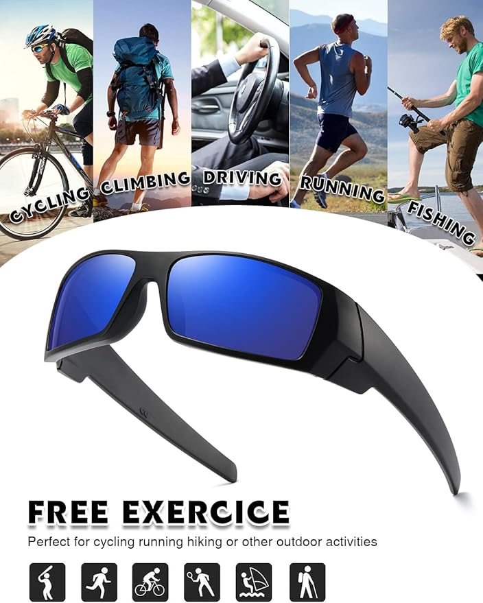 Polarized Sunglasses Men Womens Trendy Retro Sports Rectangular Wrap Around Vintage Shot Shield