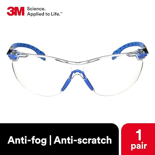 3M Safety Glasses Solus 1000 Series ANSI Z87 Scotchgard Anti-Fog Clear Lens Low Profile Blue/Black Frame