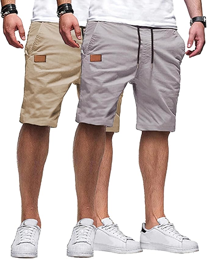 JMIERR Mens Casual Shorts - Cotton Drawstring Summer Beach Stretch Twill Chino Golf Shorts