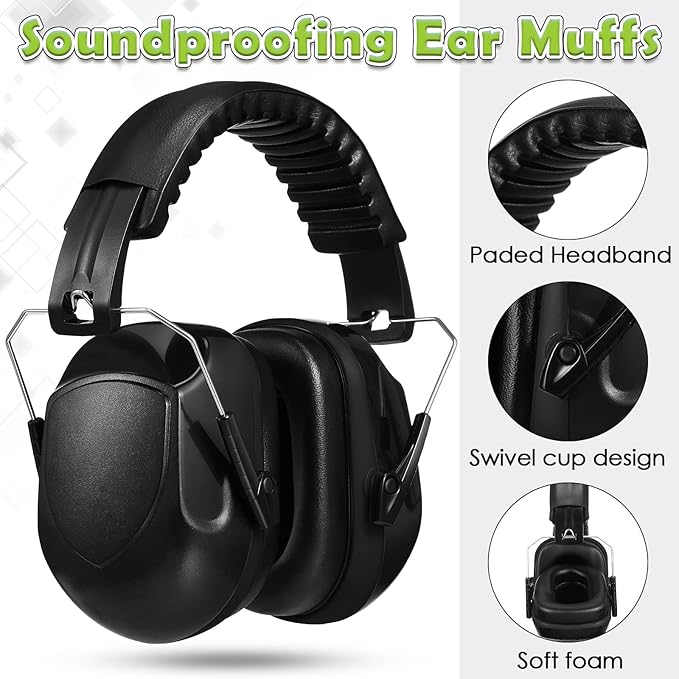 Xuhal 9 Pcs Ear Protection Earmuffs, Adjustable NRR 28dB Noise Reduction Headphone for Shooting Mowing Noise Cancelling