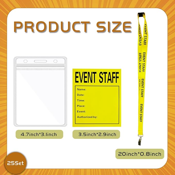 25 Set Yellow Event Staff Lanyard, with Plastic Card Holder and Pass Card, Identifiable Event Lanyard, Yellow Breakaway Lanyard, for Conference School Concert Backstage and Other Activities