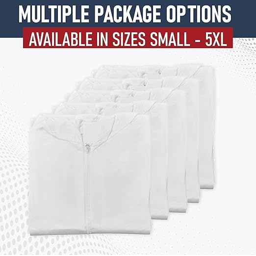 Hazmat Suits Disposable | 25 Pack | Protective Coveralls with Attached Hood and Boots | Heavy Duty Full Body Painters Suit for Adults - Breathable & Water Resistant | 5X-Large
