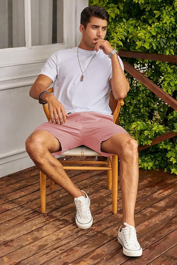 JMIERR Mens Casual Shorts - Cotton Drawstring Summer Beach Stretch Twill Chino Golf Shorts