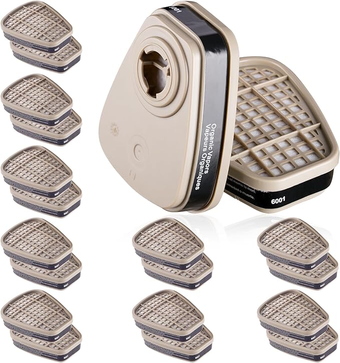 10 Pair 6001 Filter Cartridges for Respirator, Respirator Cartridges & Filters - Against Organic Vapor/Chemical/Paint, Respirator Filters Compatible with 6200, 6800, 6502, 7502, 4008 Series