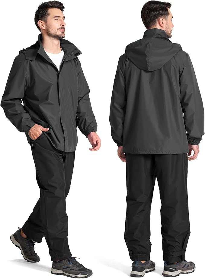 SWISSWELL Mens Women Rain Suit Rain Jacket and Pants Waterproof Lightweight Windbreaker with Detachable Hood for Golf Fishing