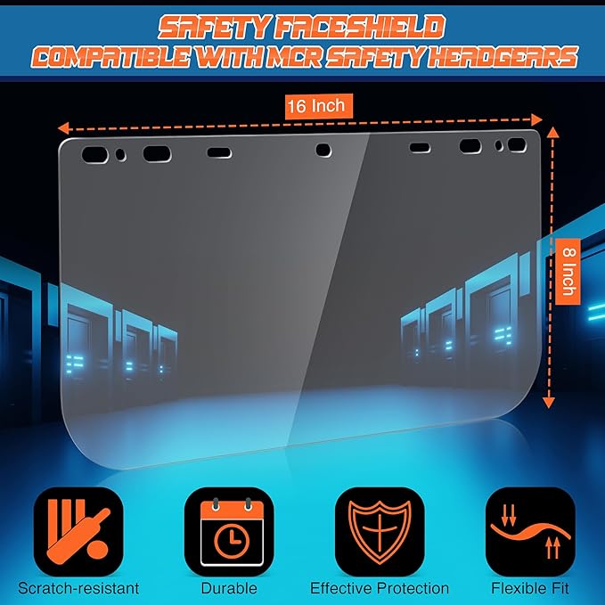 Saillong 2 Pack Clear PETG Face Shield Compatible with MCR Safety 181640, 16x8x0.06 Inches Splash Protective and Impact Resistance, Polycarbonate Safety Faceshield Compatible with MCR Safety Headgears