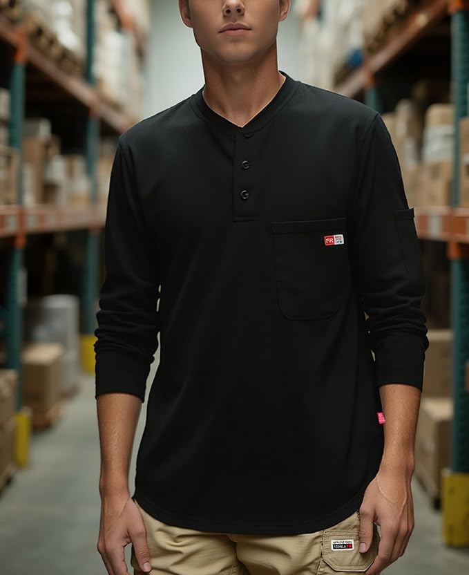 TICOMELA FR Shirts for Men Heather Series 6oz Flame Resistant T Shirt NFPA2112 CAT2 Fire Retardant Henley Shirts
