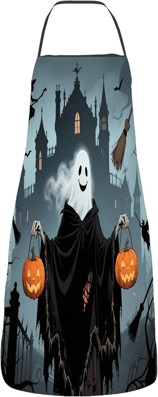 Halloween Aprons Gifts for Women Mens Print Witch Ghost and Pumpkin Cooking Apron, Funny Gift for Him Her,His Hers (1 Pcs)
