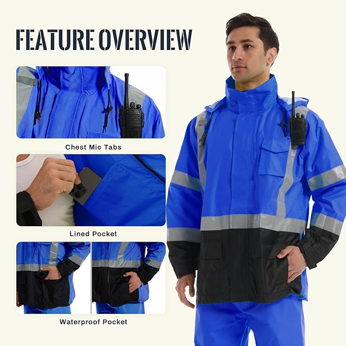 SKSAFETY Hi Vis Reflective Rain suits for Men Waterproof - High Vis Safety Rain Jacket, High Visibility Raincoat for Men