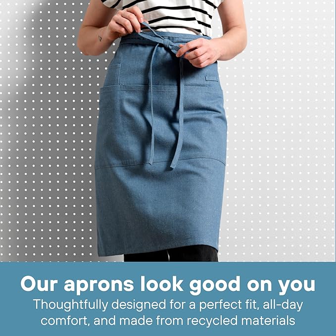 MEEMA Bistro Half Apron for Men & Women | Half Aprons for Women With Pockets | Delantales Para Meseros | Waitress Aprons | Server Apron with Pocket