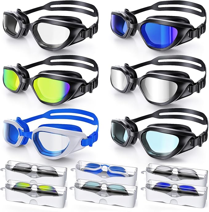 Swim Goggles, Unisex Adult Swimming Goggles Upgraded Anti Fog Anti UV No Leakage Wide View for Men Women Youth
