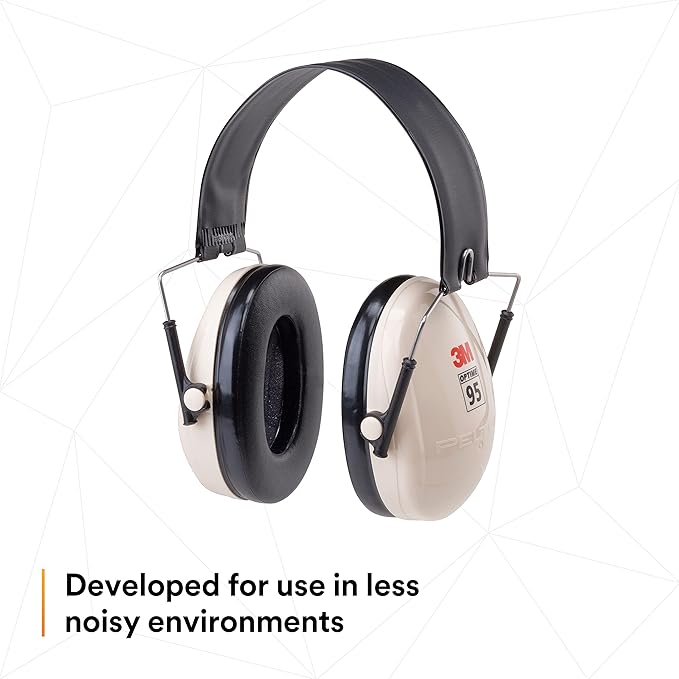 3M PELTOR Hearing Protection Optime 95 Earmuffs, Adjustable Earcups, E-A-Rfit Compatible, Stainless Steel
