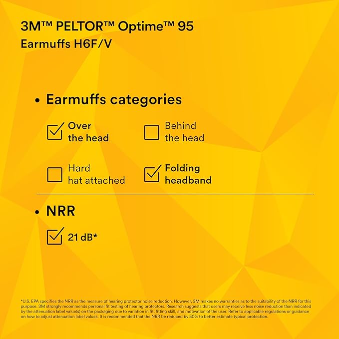 3M PELTOR Hearing Protection Optime 95 Earmuffs, Adjustable Earcups, E-A-Rfit Compatible, Stainless Steel