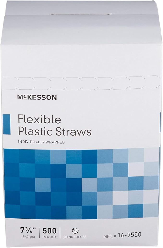 McKesson Flexible Plastic Straws, Individually Wrapped, 7 3/4 in, 10000 Count