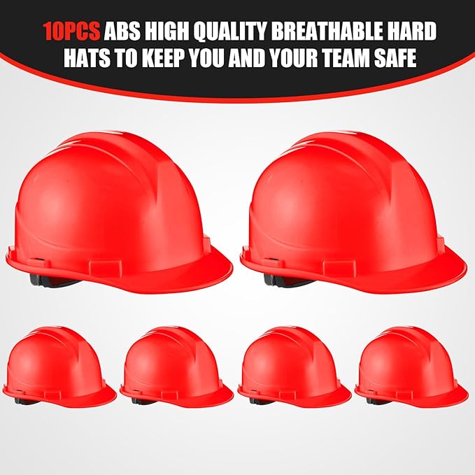 Leumoi 10 Pcs Suspension Hard Hat, Construction Hard Hat for Safety, Ratchet Cap Style with Self Adjusting Crown Straps for Man Woman