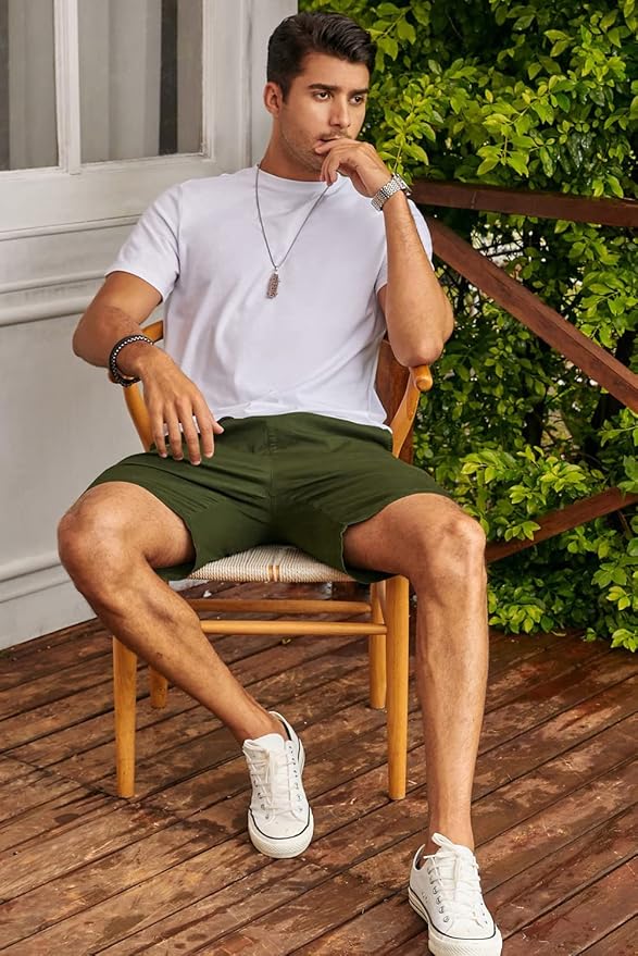 JMIERR Mens Casual Shorts - Cotton Drawstring Summer Beach Stretch Twill Chino Golf Shorts