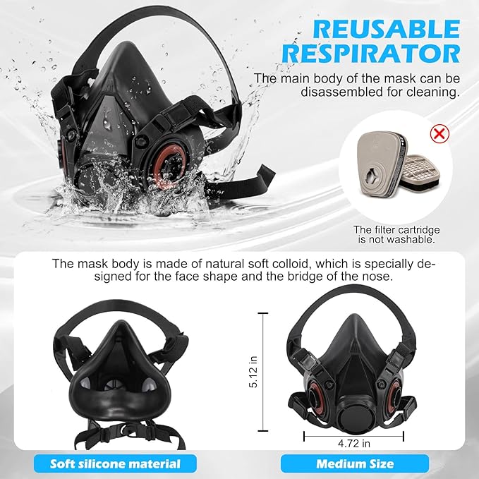 2 Set Respirator Mask, Reusable Half Face Respirators with Filters, Gas Masks Survival Nuclear and Chemical Against Gases,Dust/Organic Vapor/Chemicals