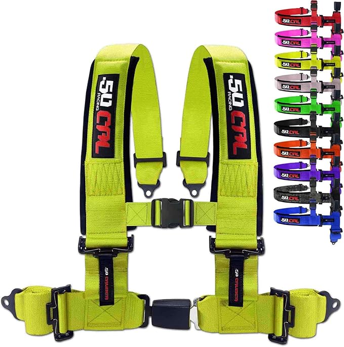 Yellow 4 Point Harness for Bucket Seat, Push Button Release, 10 Color Options, Racing Harness, Race Car, Off Road Vehicle, UTV, RZR (1 Unit) [6048]