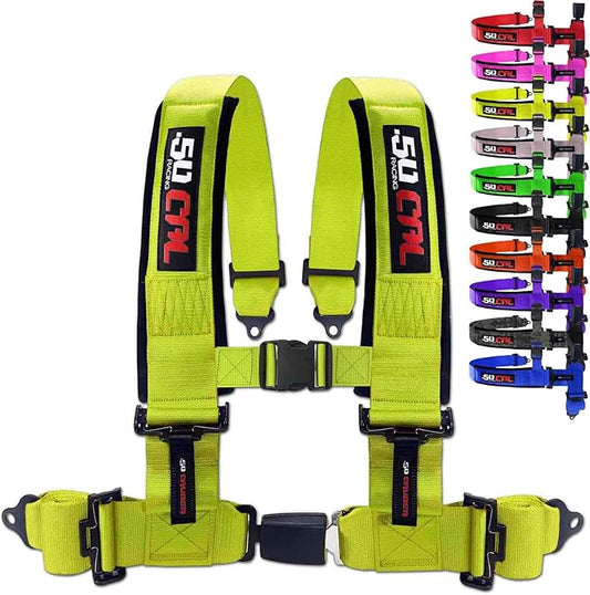 Yellow 4 Point Harness for Bucket Seat, Push Button Release, 10 Color Options, Racing Harness, Race Car, Off Road Vehicle, UTV, RZR (1 Unit) [6048]