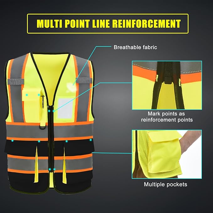 AYKRM 11 color High Vis Reflective Safety Vest for Women Men Security Pocket Zipper