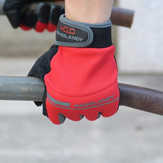 HANDLANDY Work Gloves Mens & Women, Utility Safety Mechanic Working Gloves Touch Screen, Flexible Breathable Yard Work Gloves (Large, Red)